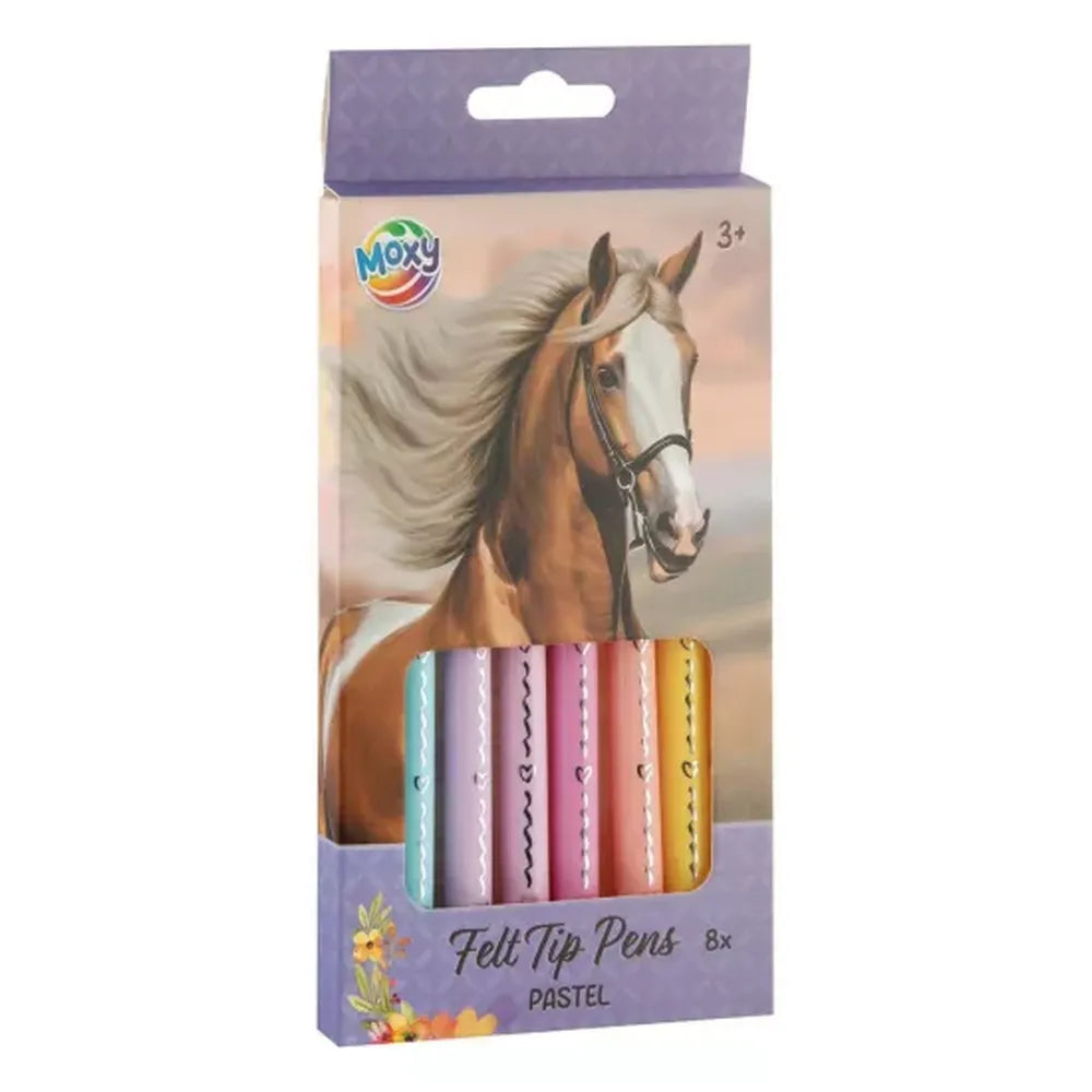 Horse Themed Felt Tip Colouring Pens: 8 Pastel Colours