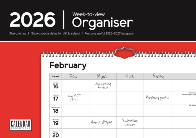 Week-To-View Organiser 2026 Calendar