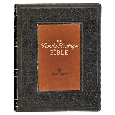 NLT Family Heritage Bible, Large Print Family Devotional Bible for Study, New Living Translation Holy Bible Faux Leather Flexible Cover, Additional Interactive Content, Dark Olive/Brown