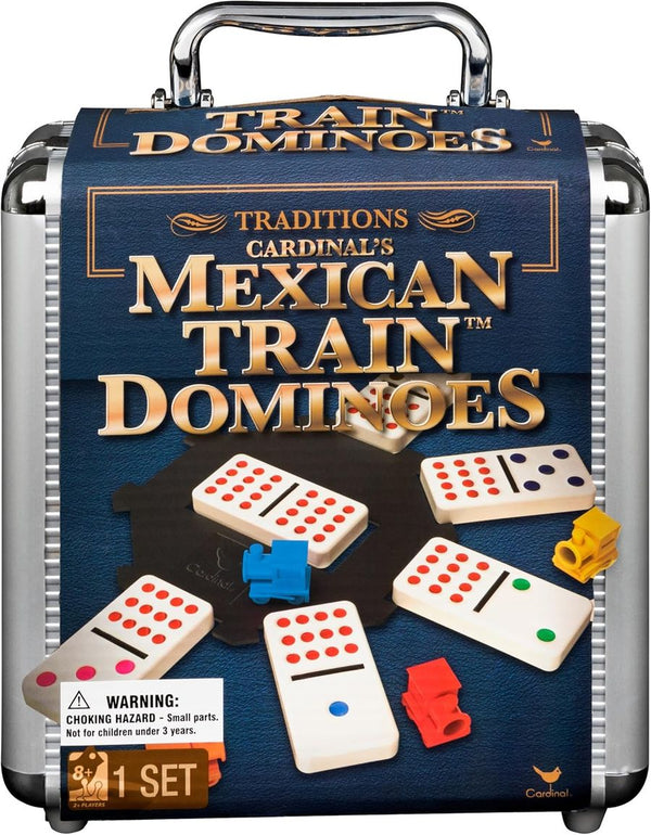 Mexican Train Dominoes Game Set with Aluminum Storage Case