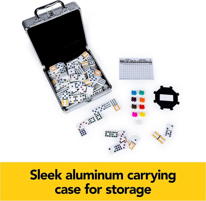 Mexican Train Dominoes Game Set with Aluminum Storage Case