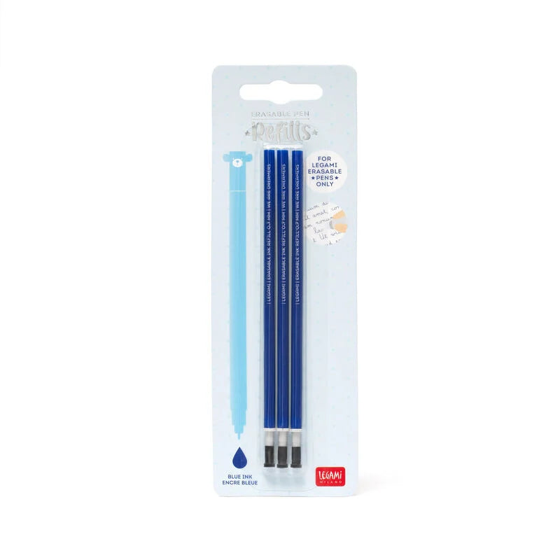 Legami Erasable Pen Refill Blue: Pack of 3