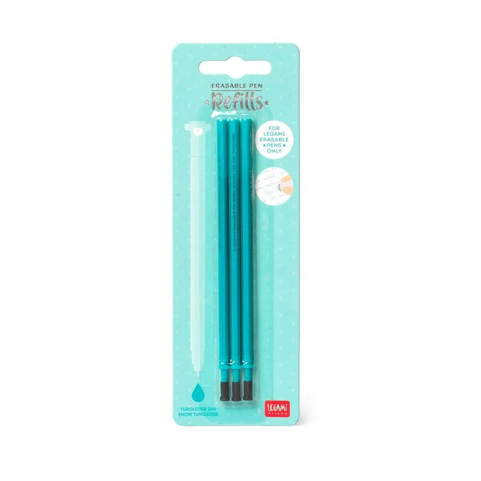 Legami Erasable Pen Refill Turquoise: Pack of 3