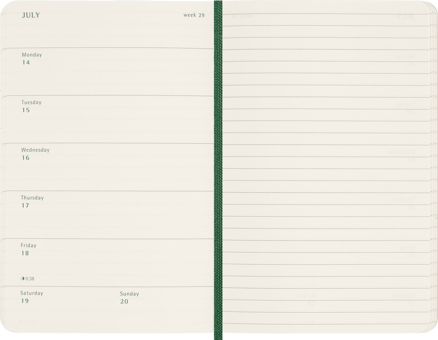 2025 Moleskine 12M Weekly Pocket Myrtle Green (Softcover)