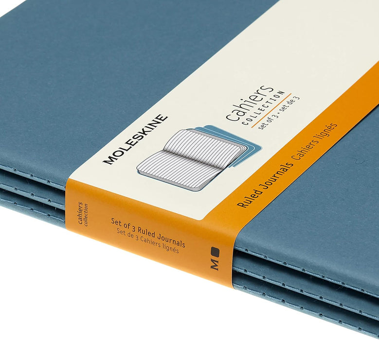 Moleskine Cahier Journals Ruled Brisk Blue Extra Large (set of 3)