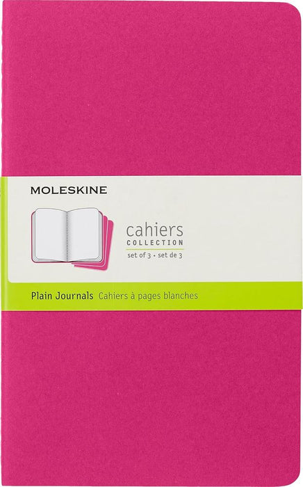Moleskine Cahier Journal, Soft Cover, Large (5" x 8.25") Plain/Blank, Kinetic Pink, 80 Pages (Set of 3)