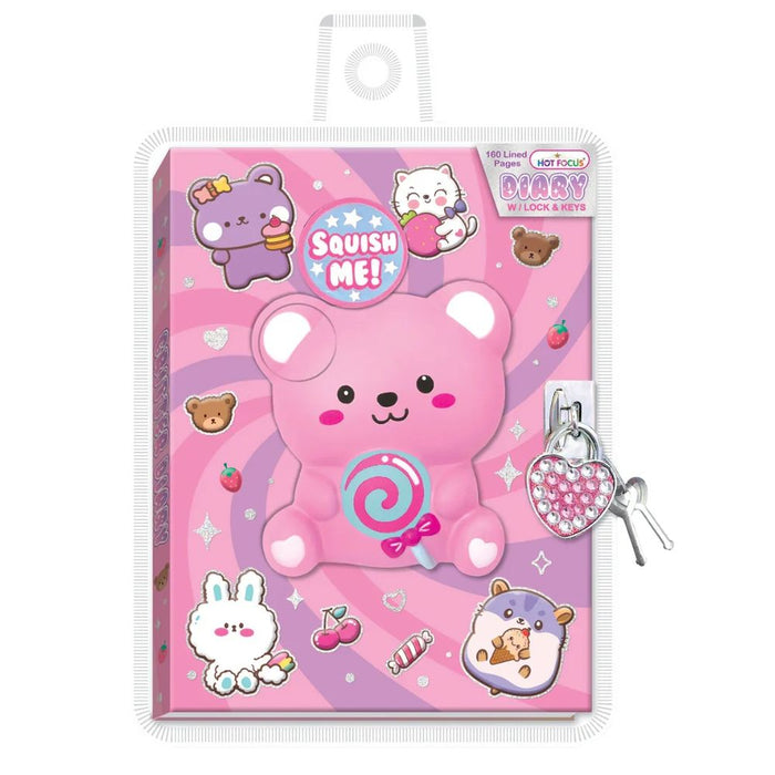 Diary With Lock Squishy Pink Teddy