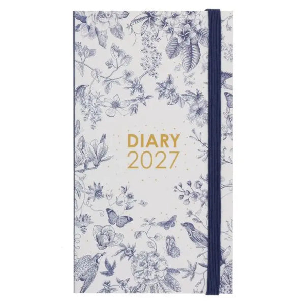 2027 Pocket Diary - Daily Planner - Navy Flowers & Birds