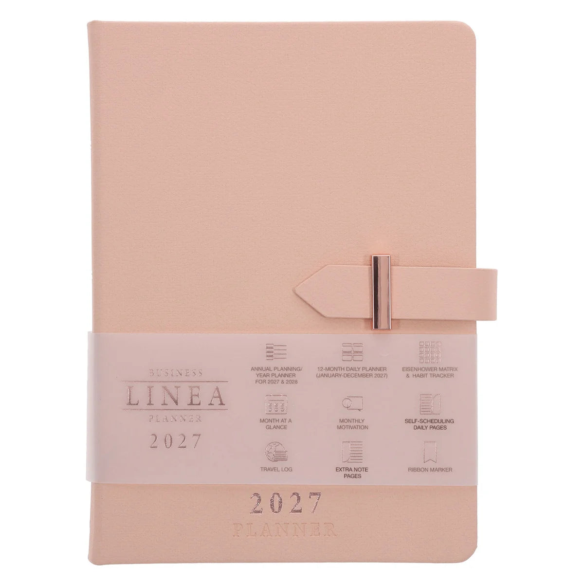 2027 A5 Business Diary - Daily Planner - Linea Pink - Imitation Leather