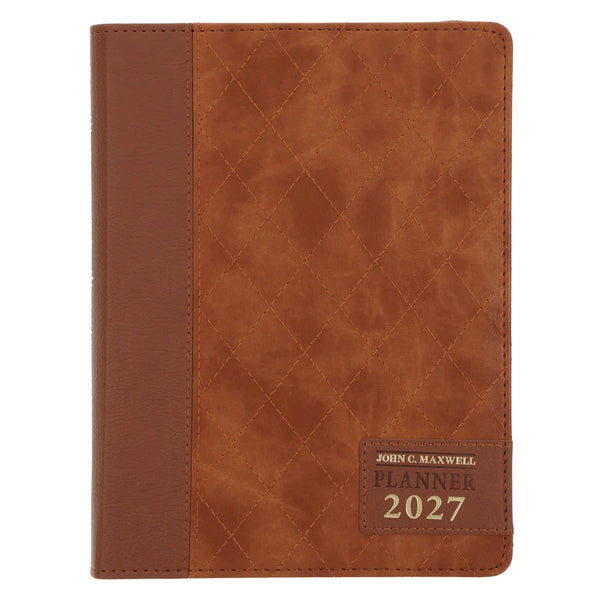 2027 John Maxwell A5 Diary - Daily Planner Brown - Imitation Leather With Zip