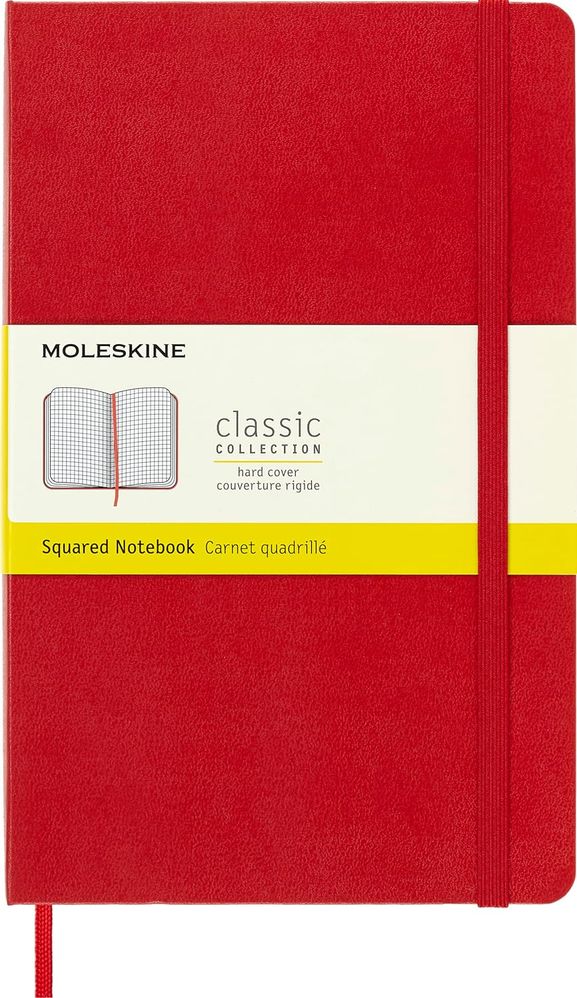 Moleskine Classic Squared Paper Notebook, Hard Cover and Elastic Closure Journal, Color Black, Size Large 13 x 21 cm