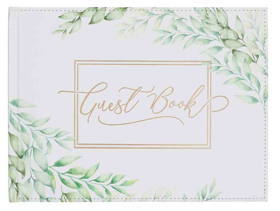 Guest Book Green Leaves / General (White) (Medium Faux Leather Guest Book)