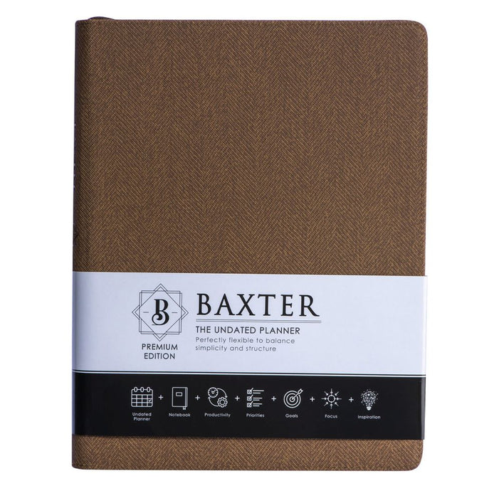 Baxter Undated Planner Large Premium Edition Brown (Durable Synthetic Fibre Flexcover With Zip)
