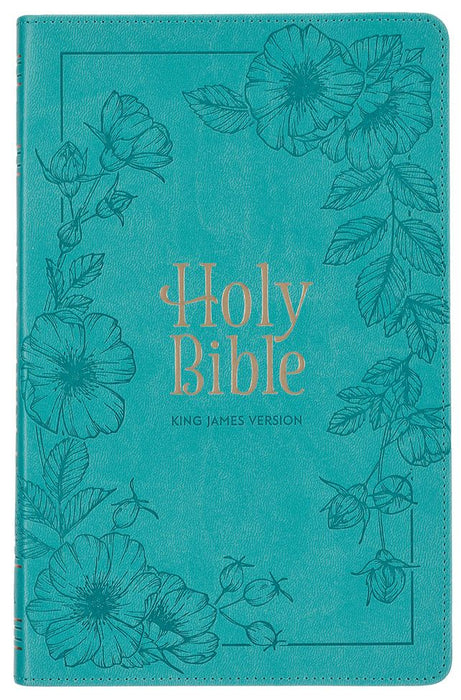 KJV Teal Floral Faux Leather Flexcover Deluxe Gift Bible With Zip