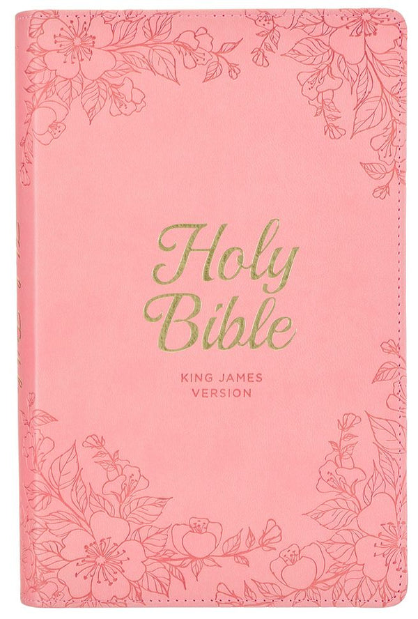 KJV Pink Floral Faux Leather Flexcover Deluxe Gift Bible With Zip