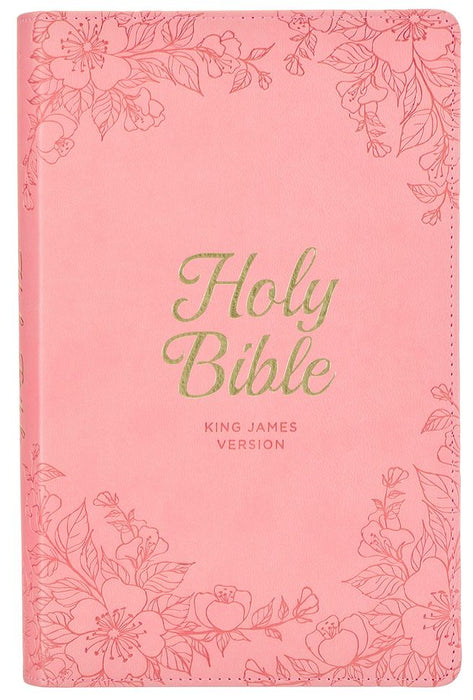KJV Pink Floral Faux Leather Flexcover Deluxe Gift Bible With Zip