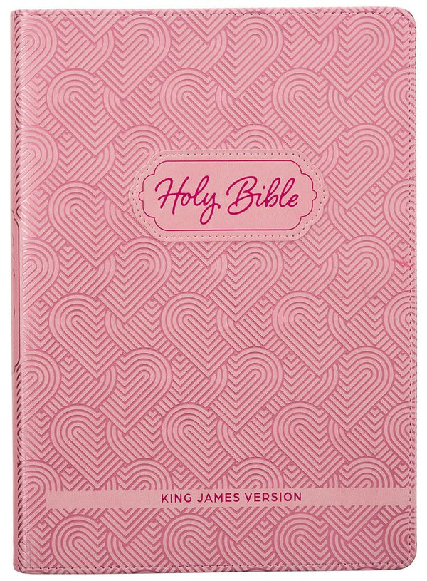 KJV Pink Hearts Faux Leather Flexcover Kids Bible (Large Print)